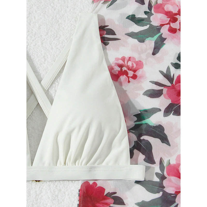 Conjunto de baño tres piezas con vestido estampado