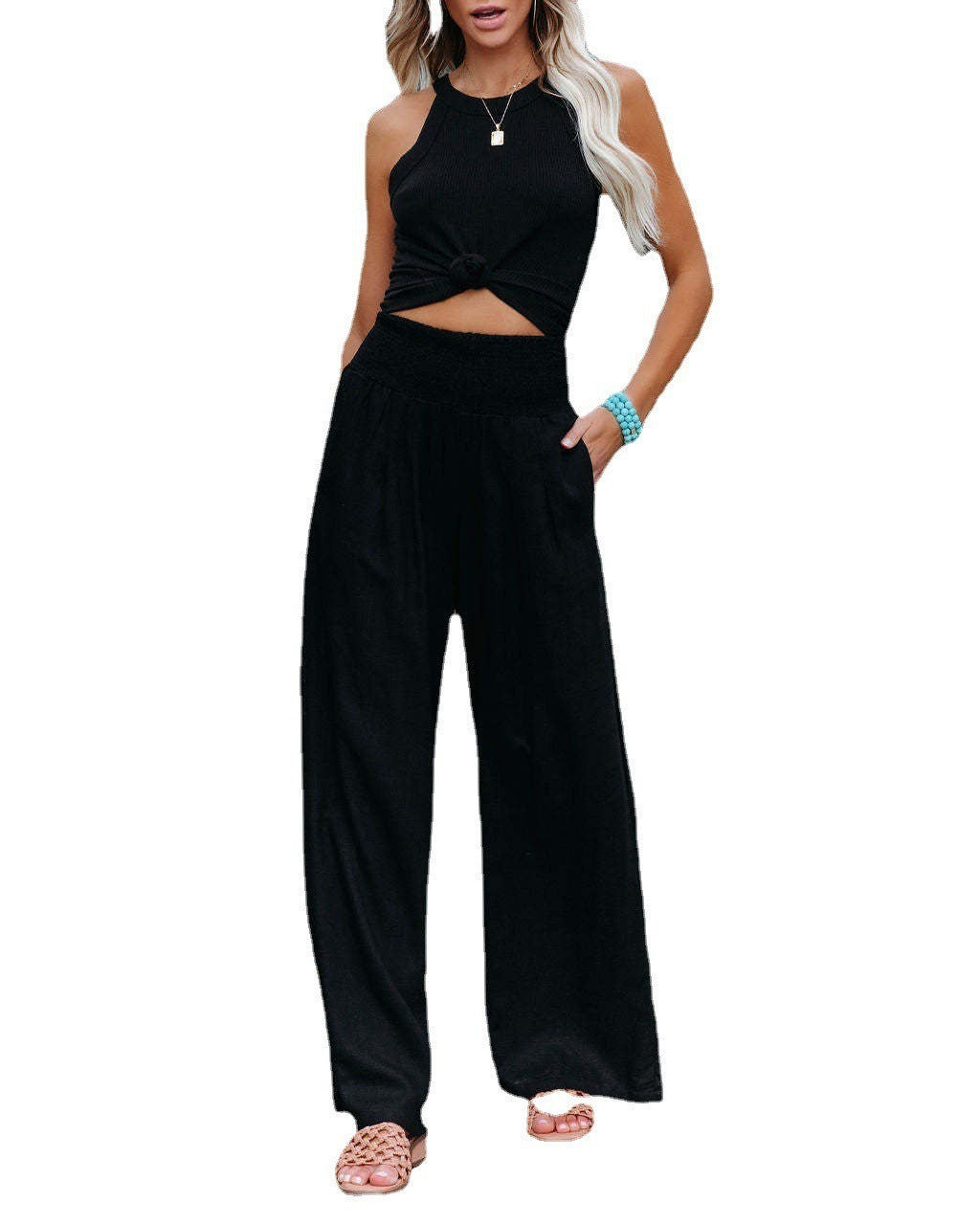Spring and Summer Cotton Hemp Large Women's Harun Sports Pants Elastic Waist Casual Long Pants