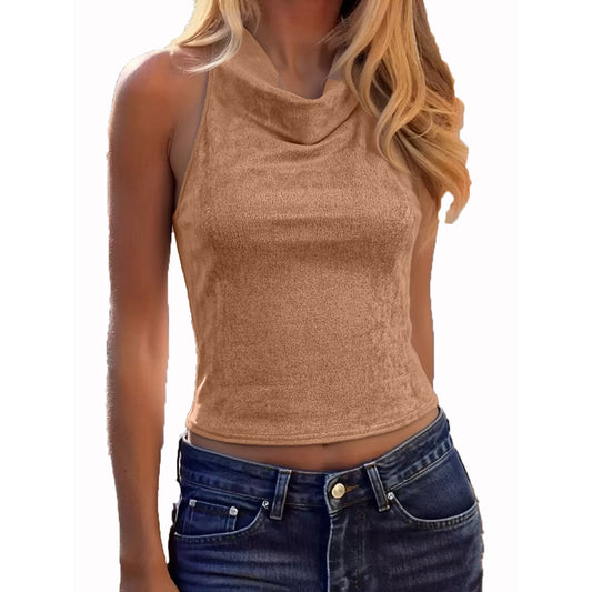 Bareback strap imitation suede top for women