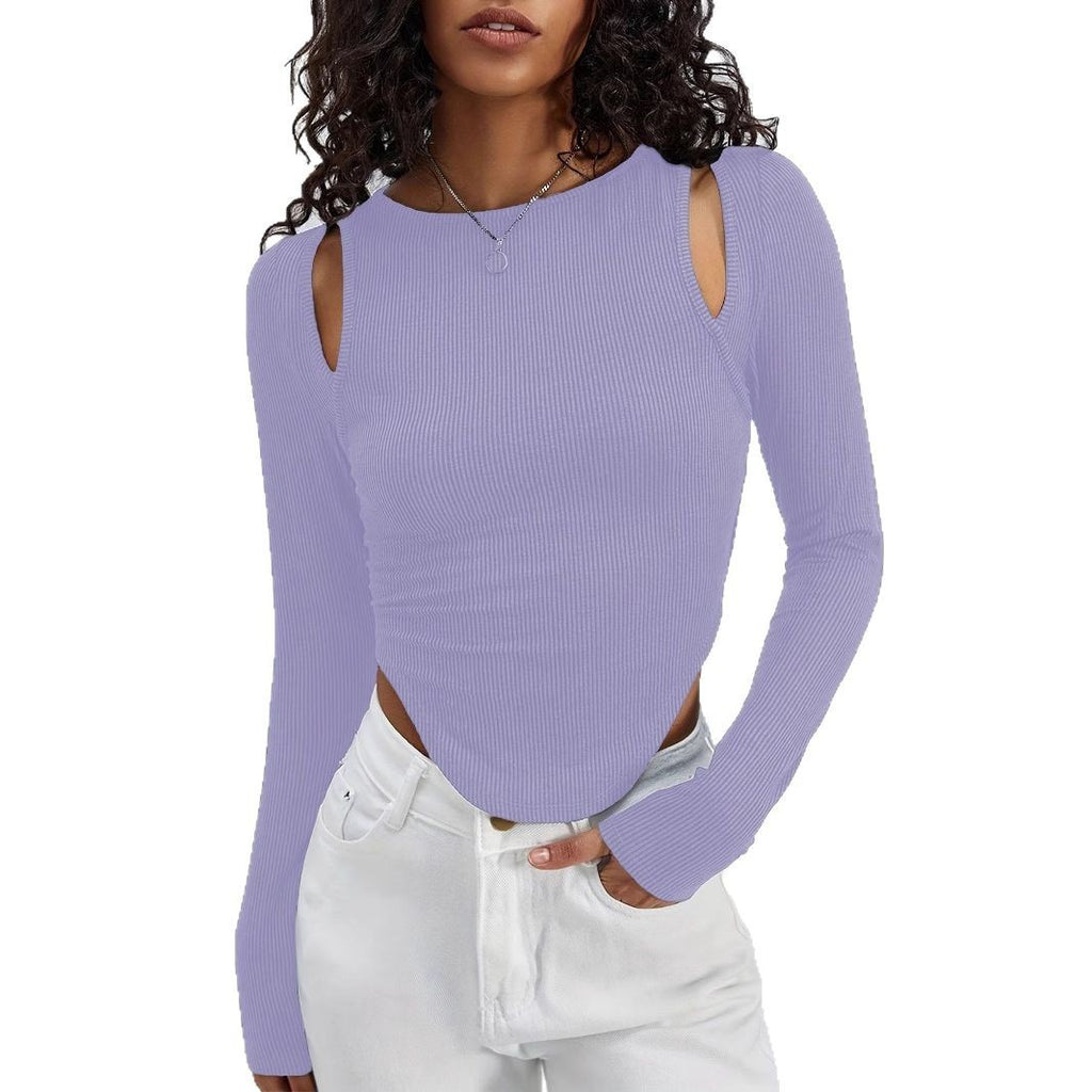 Women's Round Neck Knit Long Sleeve T-Shirt - Sexy