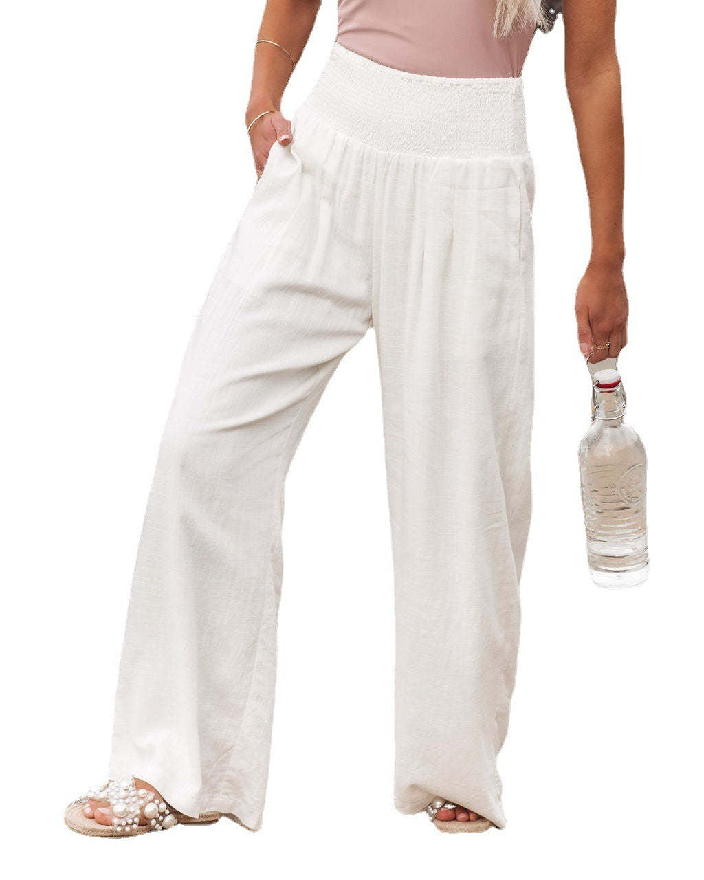 Spring and Summer Cotton Hemp Large Women's Harun Sports Pants Elastic Waist Casual Long Pants