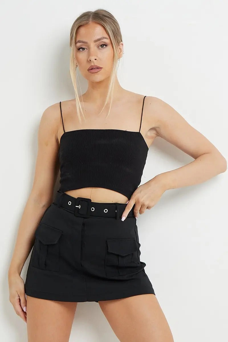 High Waist Fashion Casual Pocket Belt Decoration Women's Skirts