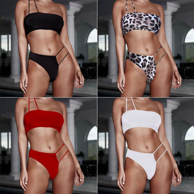Women Swimsuits Sexy Solid Bandage One Shoulder Swimwear For Women Bikini Set
