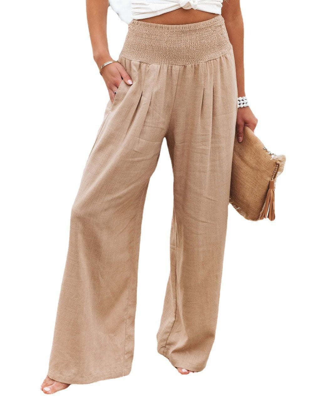 Spring and Summer Cotton Hemp Large Women's Harun Sports Pants Elastic Waist Casual Long Pants