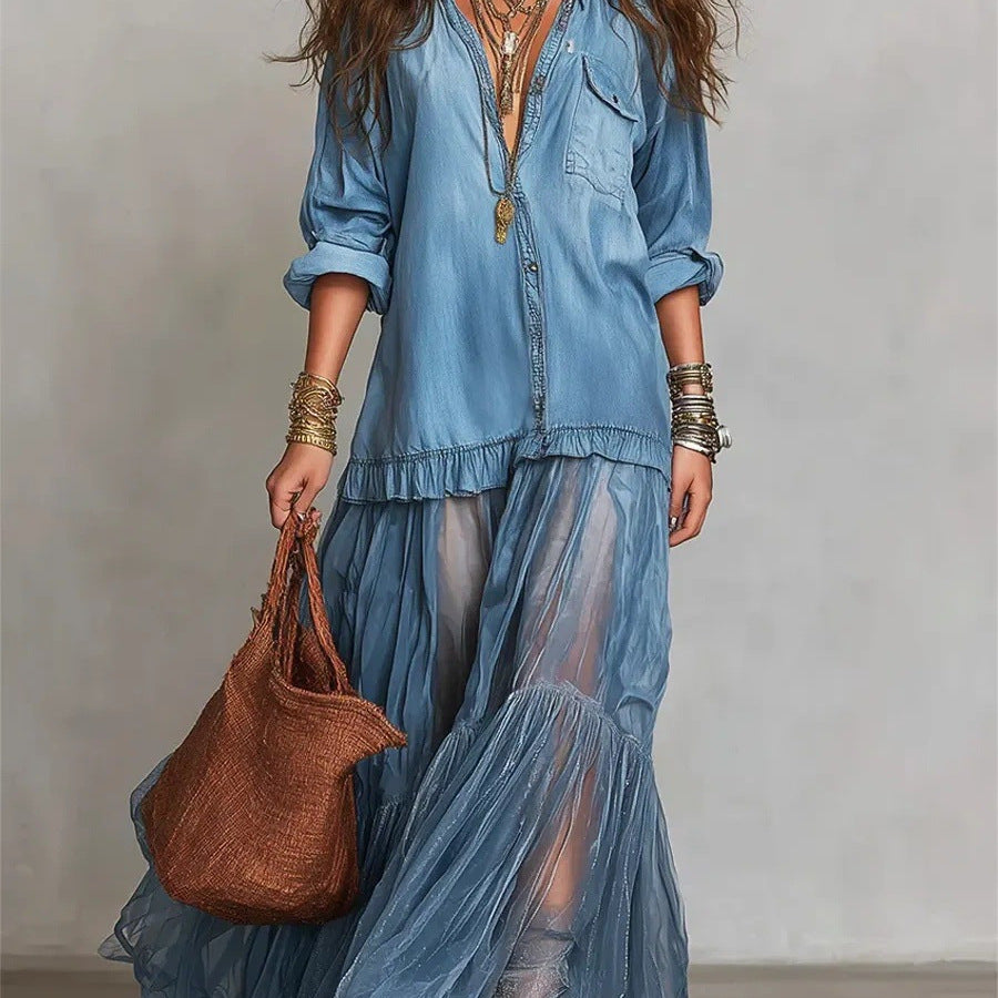 Vestido largo efecto vaquero
