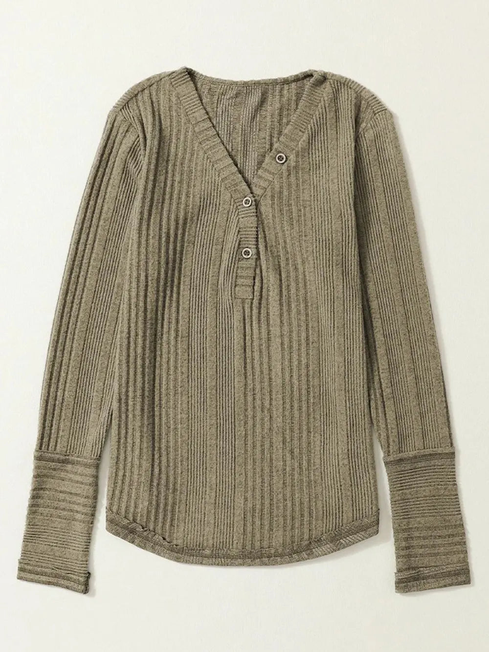Solid color V-neck button loose long sleeved T-shirt top women's knitted sweater