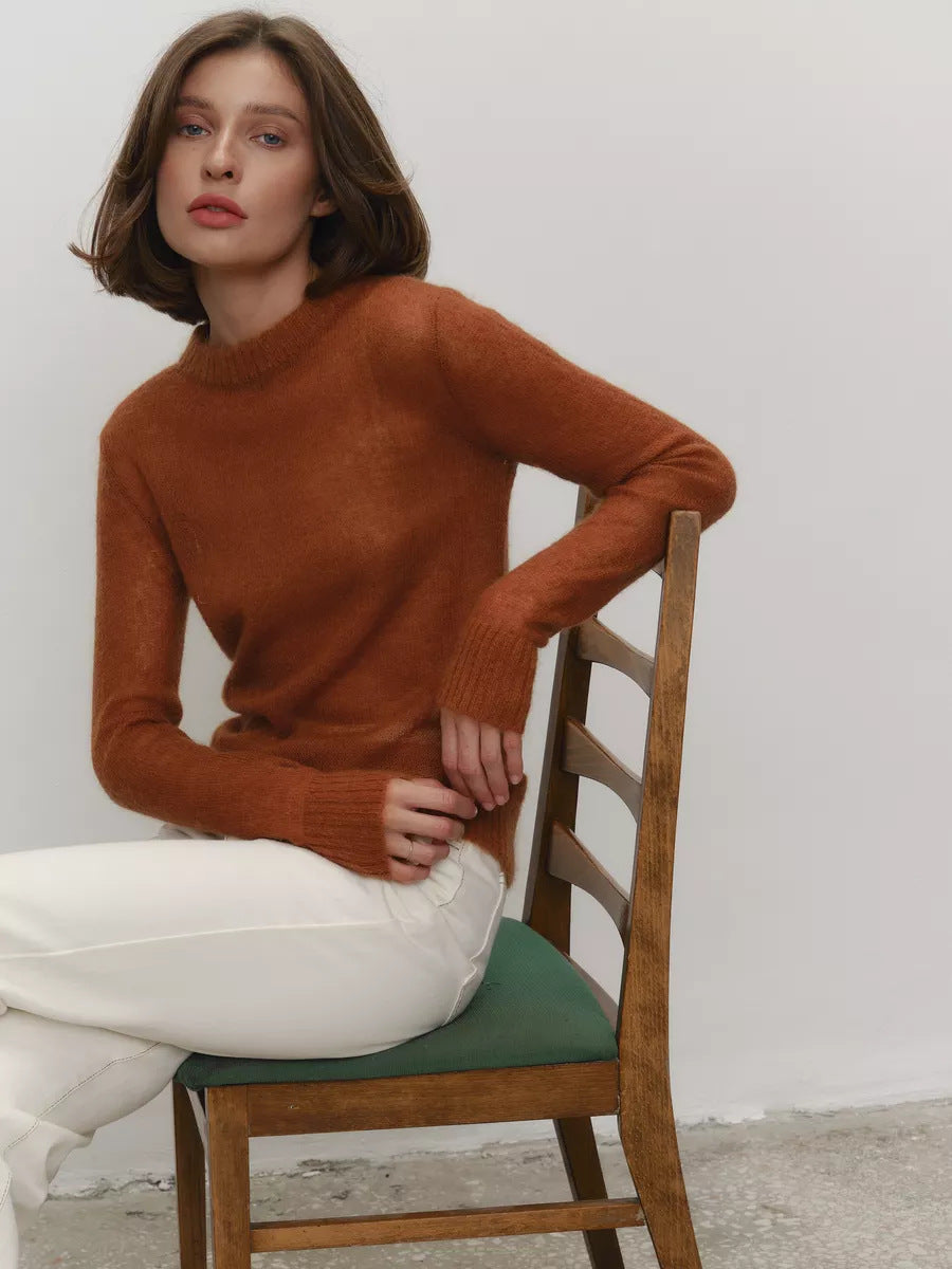 Thin Sweater Poncho Women Round Neck Transparent Basic Knitwear Candy Color