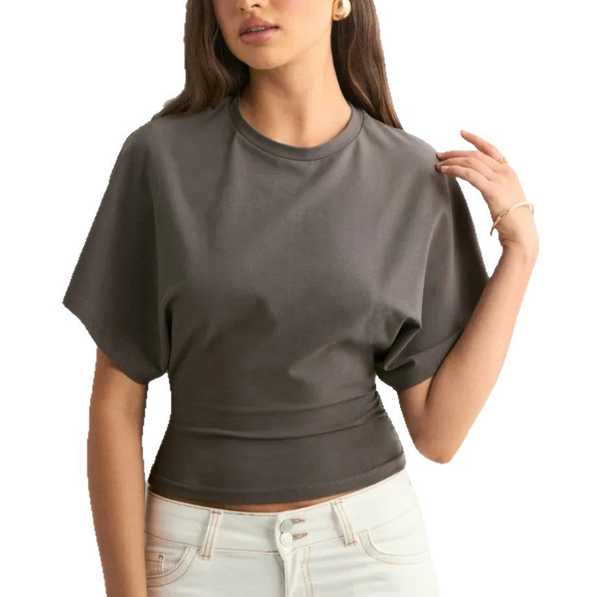 Fashion Sense Round Neck Pullover Short Sleeve T-Shirt for Women, Simple and Versatile Solid Color Loose Top