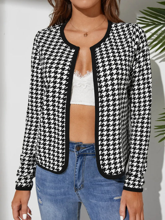 Women's contrasting color open placket thin long sleeved jacket