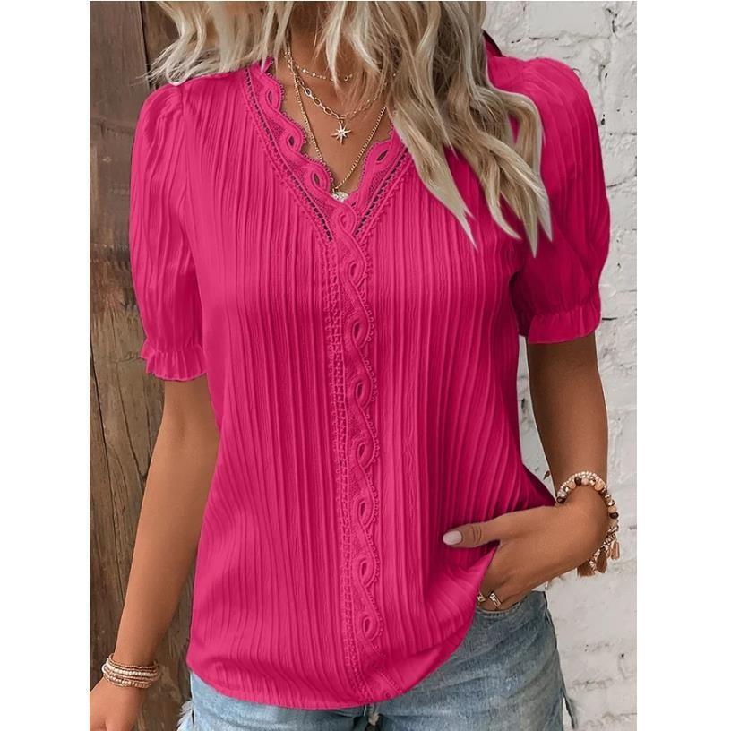 Fashion Hollow-Out Short Sleeve Shirt for Women, Summer Casual Vacation Style