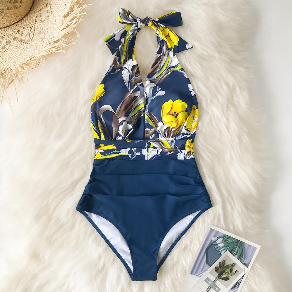 New European and American Sexy Print One Piece Ladies Swimwear