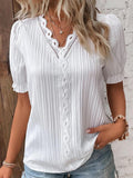 Fashion Hollow-Out Short Sleeve Shirt for Women, Summer Casual Vacation Style