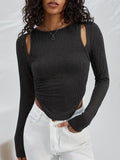 Women's Round Neck Knit Long Sleeve T-Shirt - Sexy