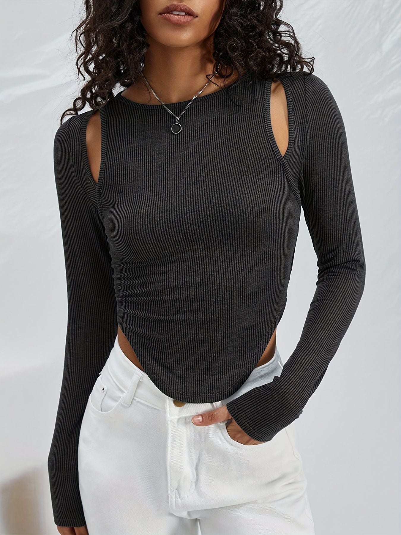 Women's Round Neck Knit Long Sleeve T-Shirt - Sexy