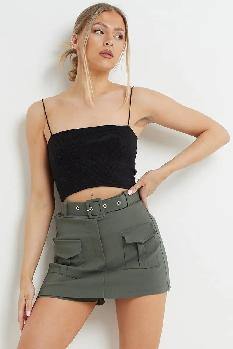 High Waist Fashion Casual Pocket Belt Decoration Women's Skirts