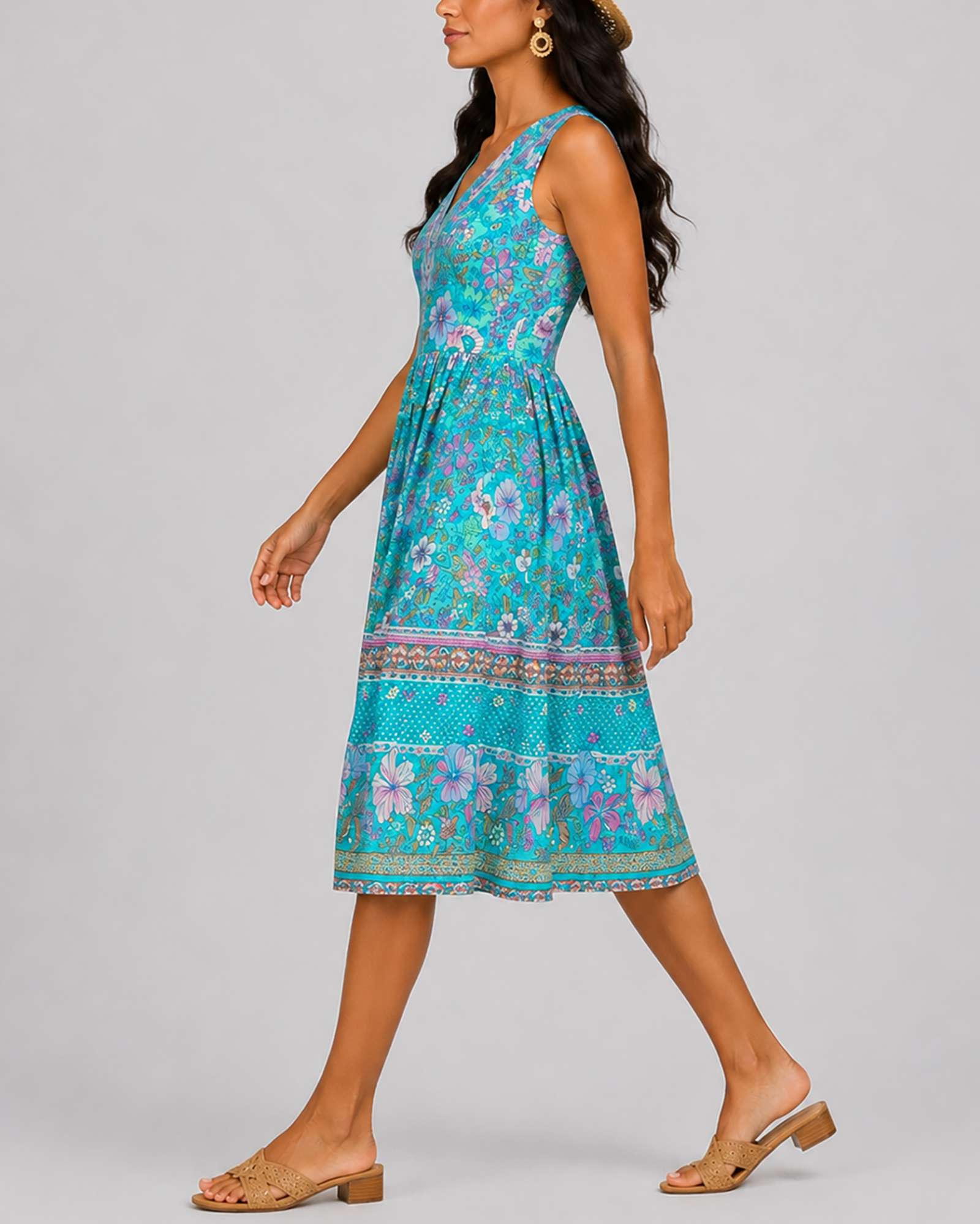 Vestido estampado escote pico sin mangas