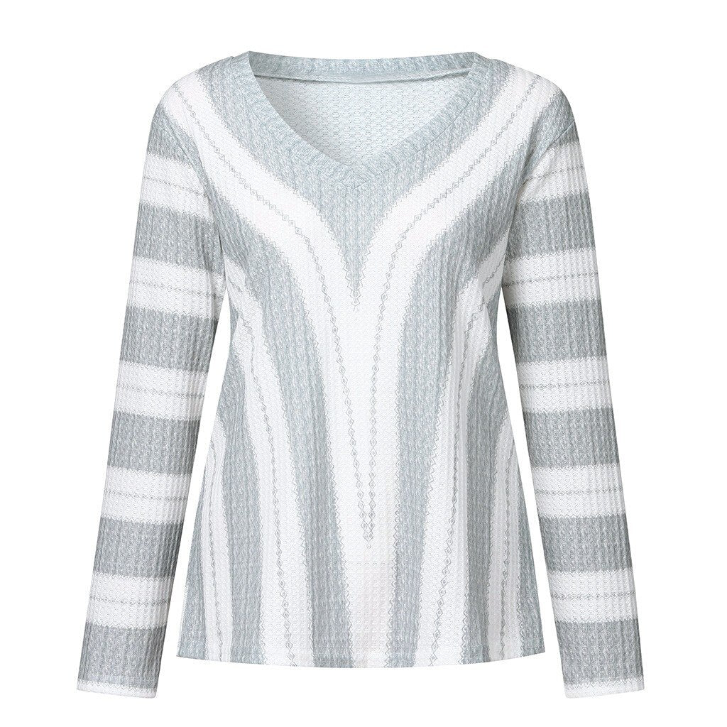 Womens Knitted Sweater Pullovers Oversize Long Sleeve V Neck Striped Casual Tunic Hip Hop Autumn Winter Loose Warm Jumper Female