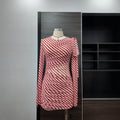 Fashion Stripe Pleated Beach Dress, Slim Fit Long Sleeve Mesh Dress