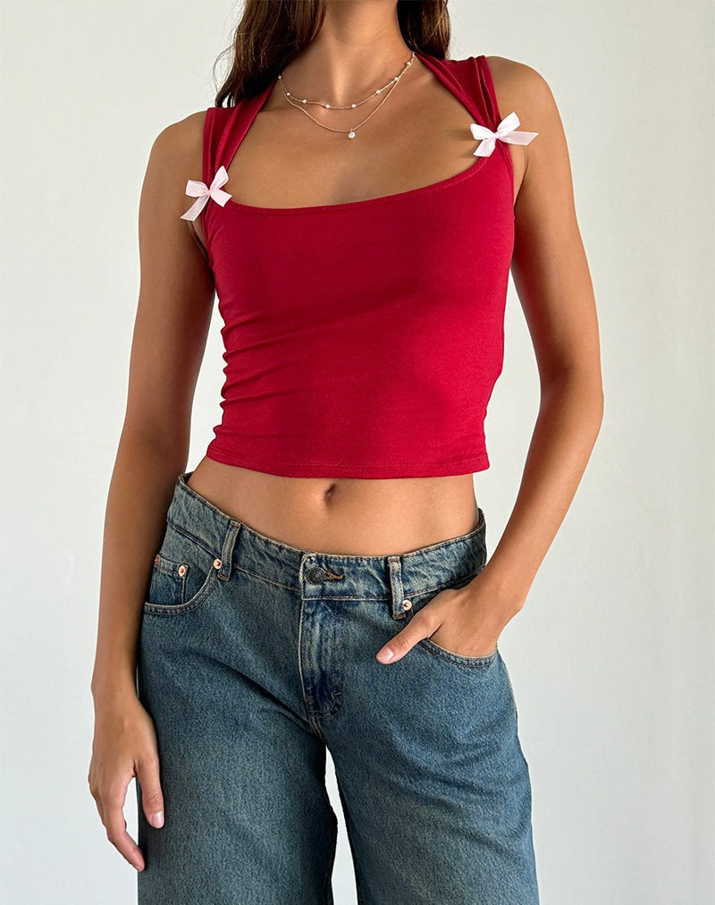 Simple  Slim Tank Top with Bow Decoration