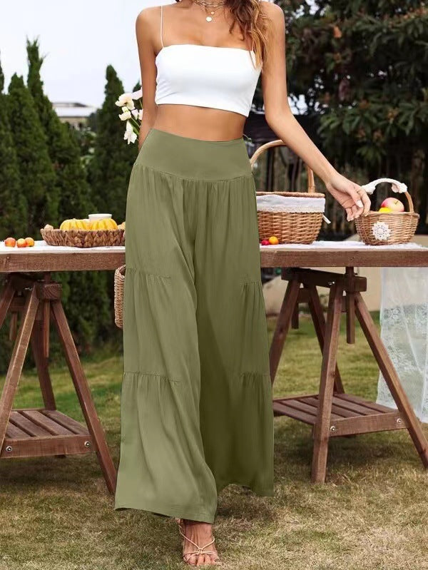 Summer Casual Wide Leg Cotton And Linen High Waist Loose Trousers Women's Pants