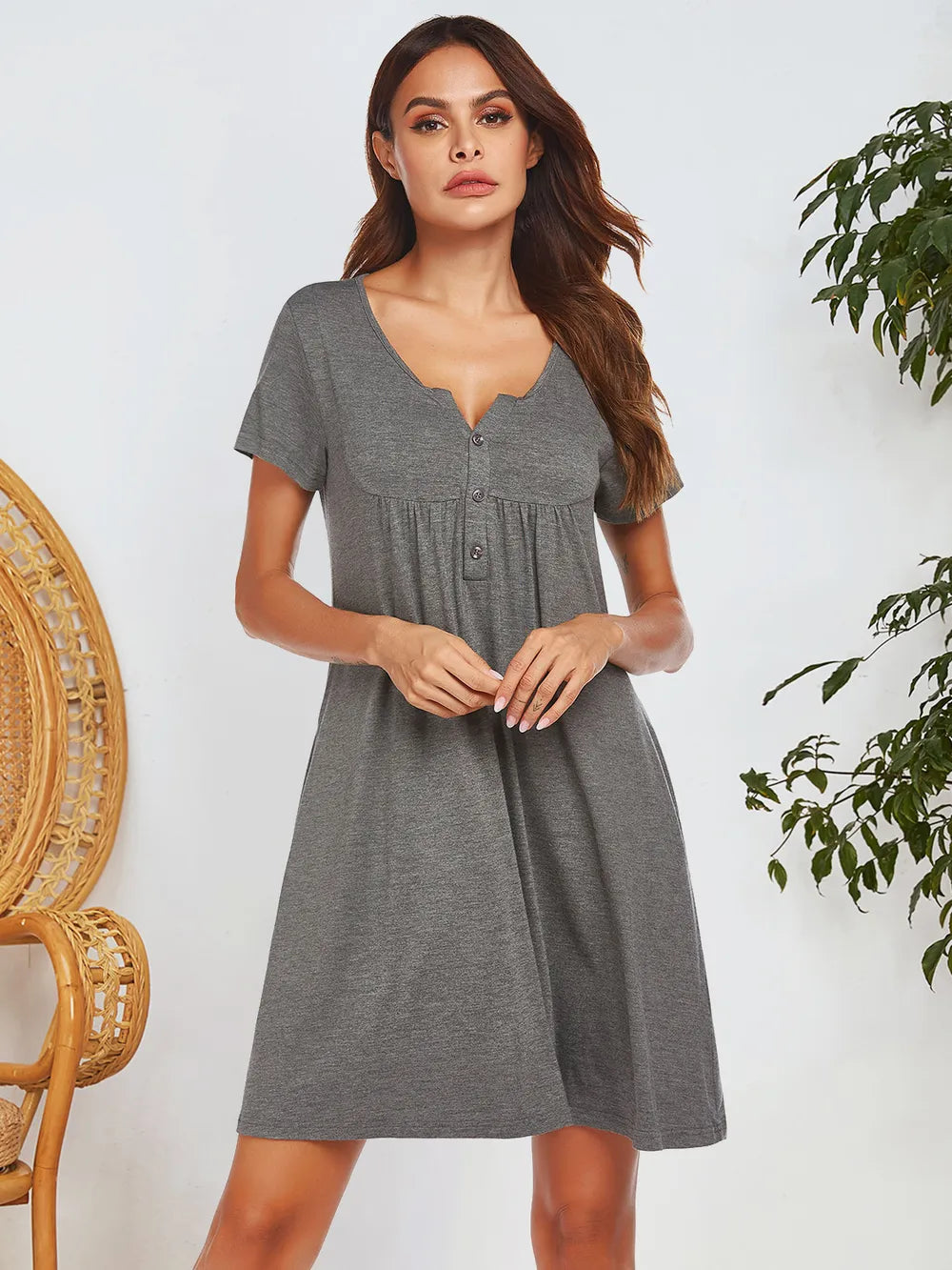 Spring and summer short sleeved pocket top button home clothes pajamas for women