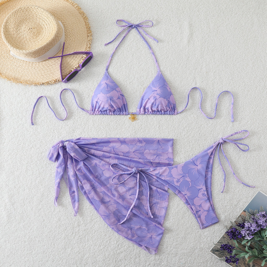 Bikini tres piezas multicolor con falda de tul