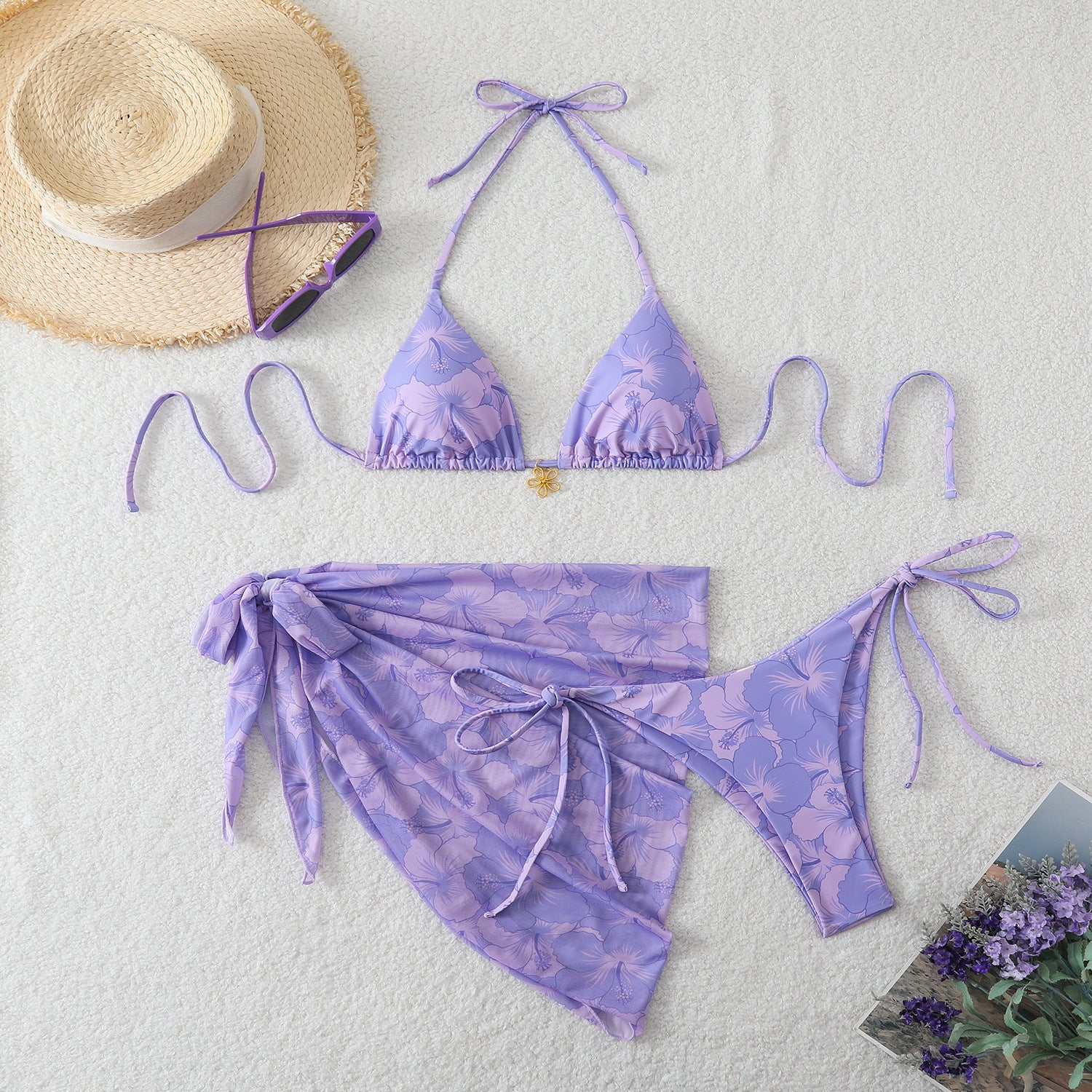 Bikini tres piezas multicolor con falda de tul