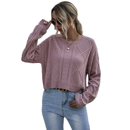 Solid color long sleeved short sweater