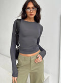 Crop Top Streetwear Women Solid Color Round Neck Long Sleeve T Shirt Basic Sweats Casual Tee Cropped
