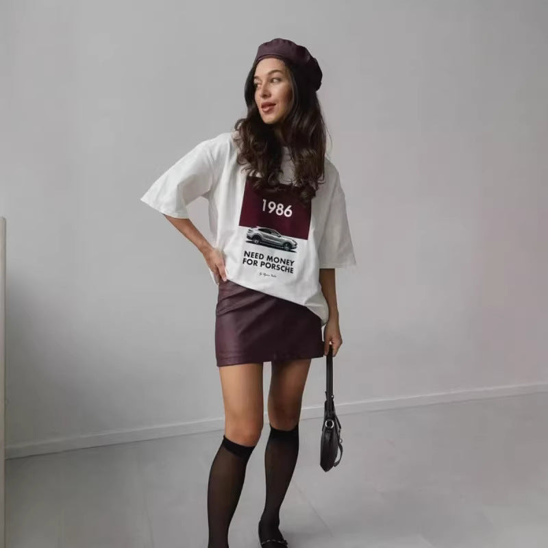 Cotton Short Sleeve T-Shirt Women Summer  New Loose Casual Versatile Fashion Printed Top Ins Style