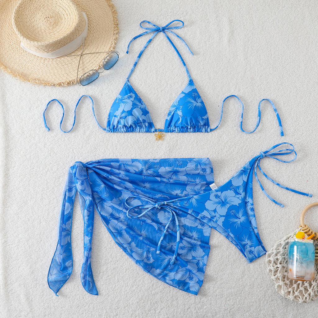 Bikini tres piezas multicolor con falda de tul