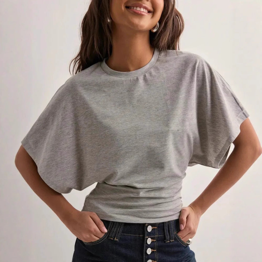 Fashion Sense Round Neck Pullover Short Sleeve T-Shirt for Women, Simple and Versatile Solid Color Loose Top