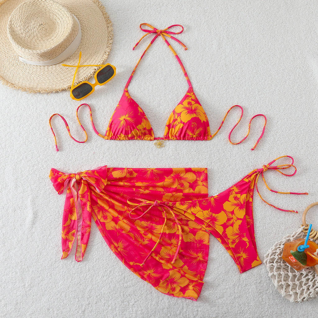 Bikini tres piezas multicolor con falda de tul
