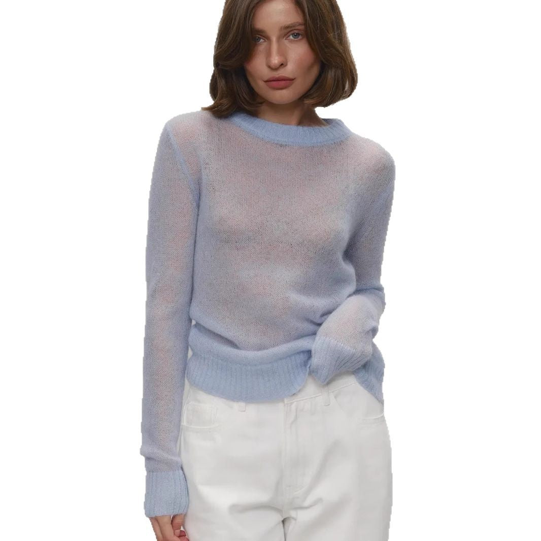 Thin Sweater Poncho Women Round Neck Transparent Basic Knitwear Candy Color
