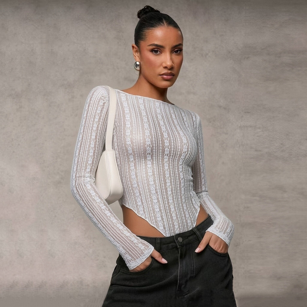 Perspective irregular lace top for women