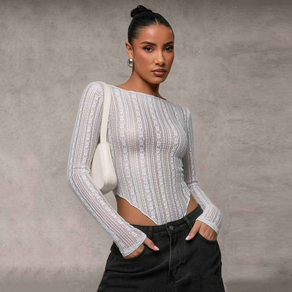 Perspective irregular lace top for women
