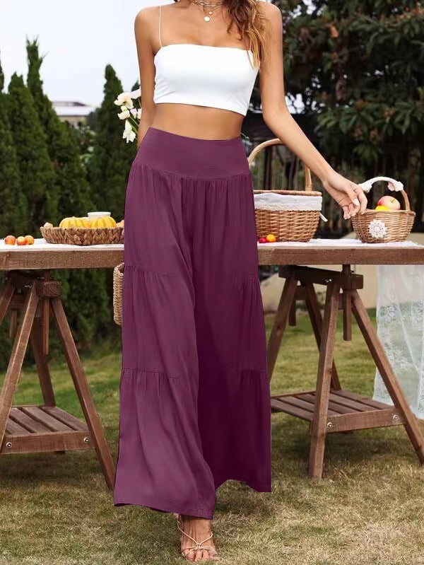 Summer Casual Wide Leg Cotton And Linen High Waist Loose Trousers Women's Pants