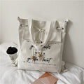 Japanese Style Letters Fresh Canvas Shoulder Bag New Student Large Capacity Drawstring Backpack Messenger Bag