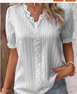 Fashion Hollow-Out Short Sleeve Shirt for Women, Summer Casual Vacation Style