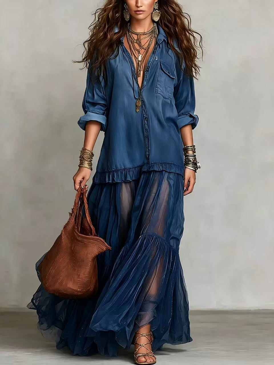 Vestido largo efecto vaquero