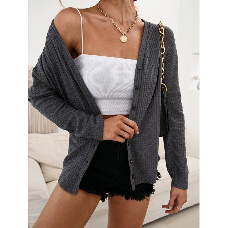 Casual Single Breasted Sweater Cardigan Small Jacket Waffle T-Shirt Top