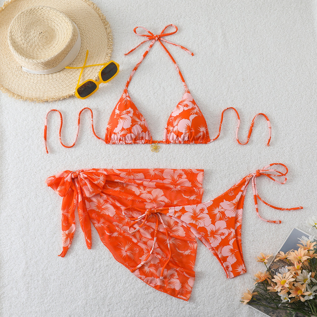 Bikini tres piezas multicolor con falda de tul