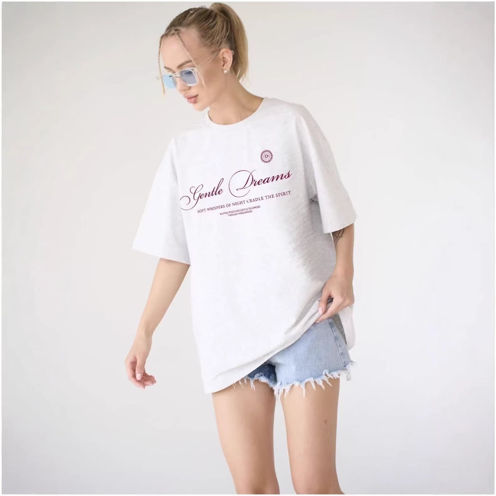 Camiseta holgada de letras manga corta