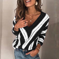 Womens Knitted Sweater Pullovers Oversize Long Sleeve V Neck Striped Casual Tunic Hip Hop Autumn Winter Loose Warm Jumper Female
