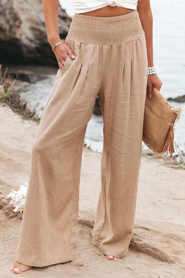Spring and Summer Cotton Hemp Large Women's Harun Sports Pants Elastic Waist Casual Long Pants