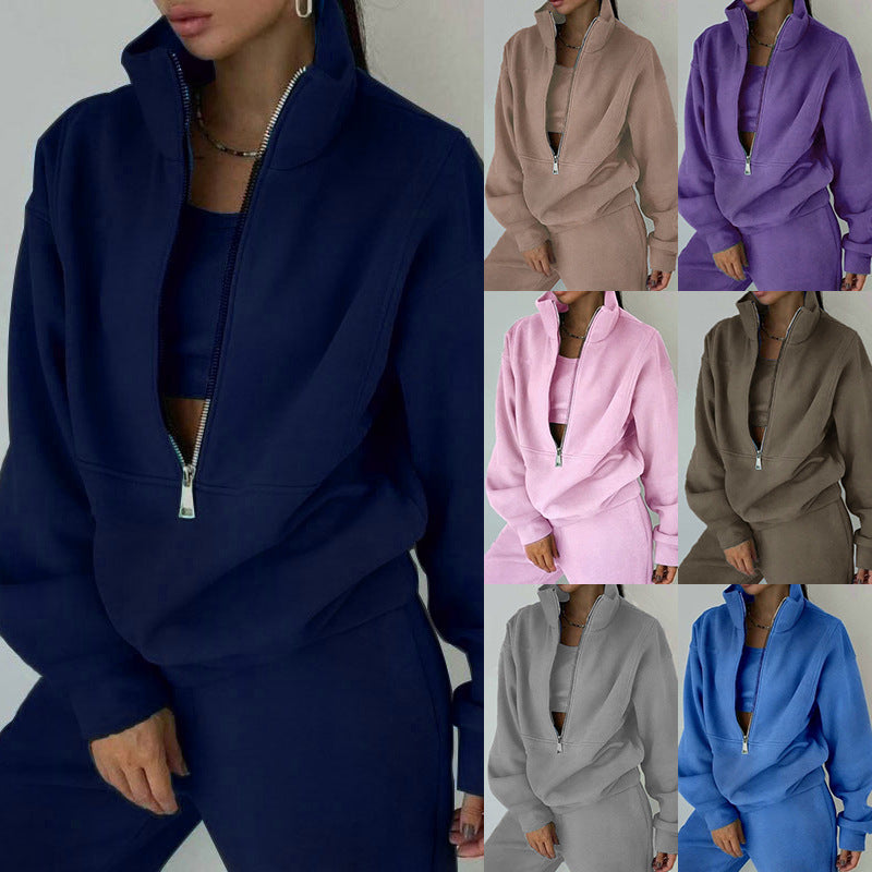 Women's Two-Piece Sweater Fleece Sports Street  Activewear Set