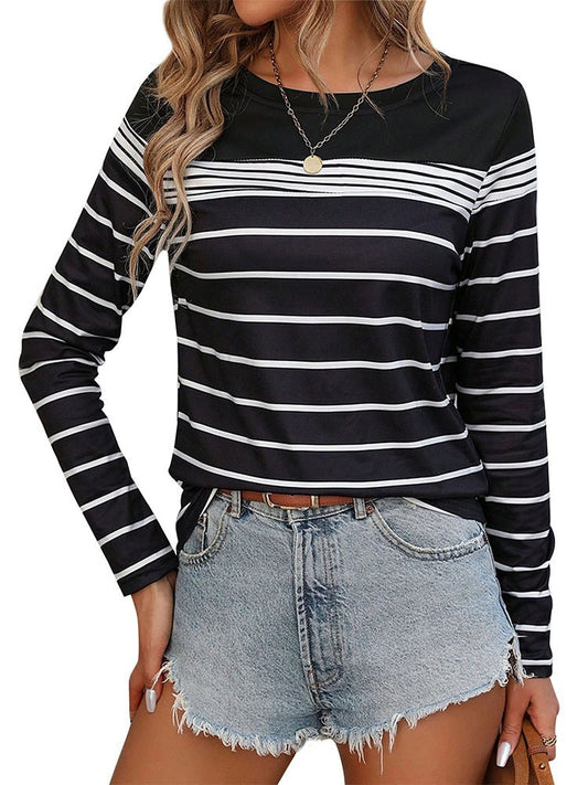 New European and American autumn women's casual striped long sleeved t-shirt for women