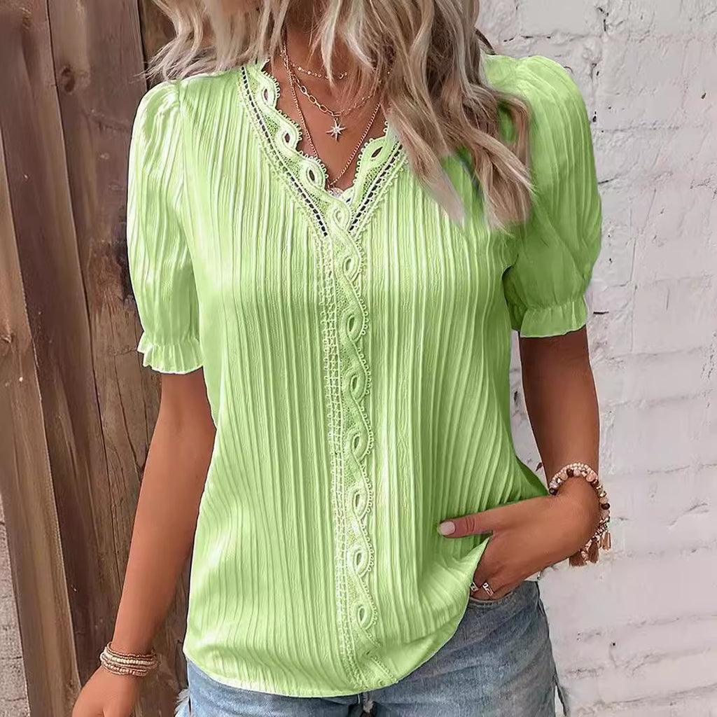 Fashion Hollow-Out Short Sleeve Shirt for Women, Summer Casual Vacation Style