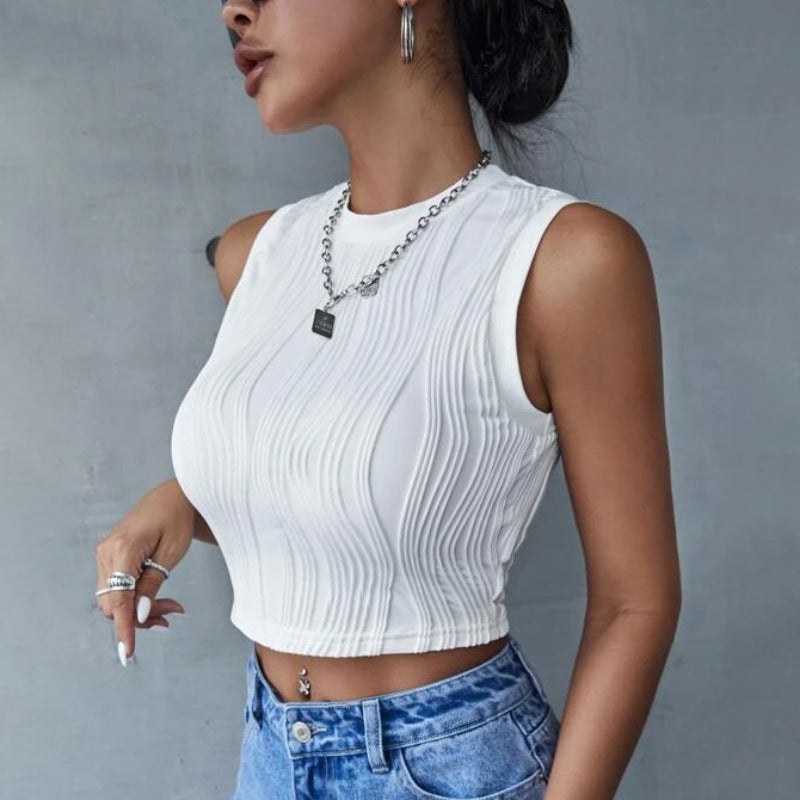 Sleeveless Round Neck Slim Women's Crop Top