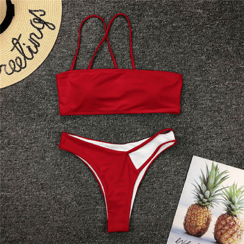 Women Swimsuits Sexy Solid Bandage One Shoulder Swimwear For Women Bikini Set
